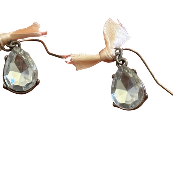 J. Jill Jewelry - J. Jill Elegant Crystal Tear Drop Earrings with Ribbon Accent Silver Plated